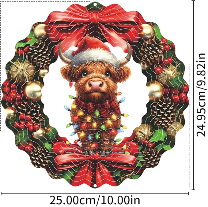 Cow Metal Wind Spinner 3D Hanging Christmas Wind Spinners Decor Christmas Bull Head Metal Wind Sculptures for New Year Gift Party Yard Garden Outdoor Indoor Decor