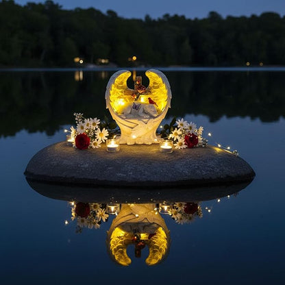 Solar Dog Memorial Stone with Angel Wings Cross Cardinal Passing Away Gifts, Sleeping Pet Grave Markers Dog Loss Sympathy Gift Resin Statue with Solar Lights for Garden Decor