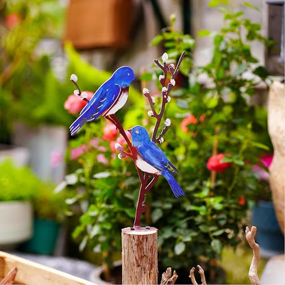 Wrought Iron Bird Decoration Metal Iron Art Animal Bird Hanging Ornaments Cute Bird Art Iron Sculpture Creative Outdoor Silhouettes Garden Crafts for Garden (Blue)