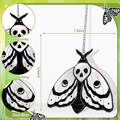 Yalikop 2 Pcs Death Moth Suncatcher Decoration Gothic Skull Stained Glass Window Hangings Decor Death Head Moth Butterfly Sun Catcher for Office Home Garden Windows Decor