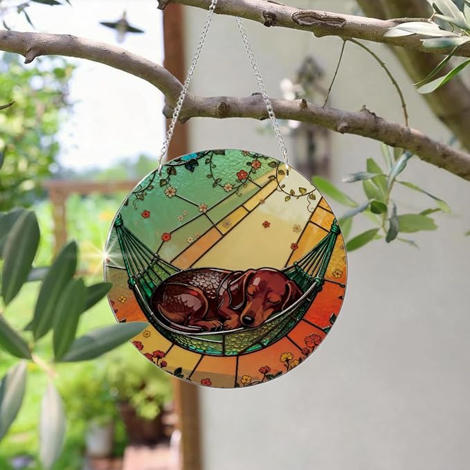 Dog Acrylic Suncatcher, Acrylic Suncatcher Window Hanging Decor, Hand-Painted Sun Catcher Garden Hangings, Dogs Christmas Ornaments for Tree Hanging, Dog Lovers Gifts for Women