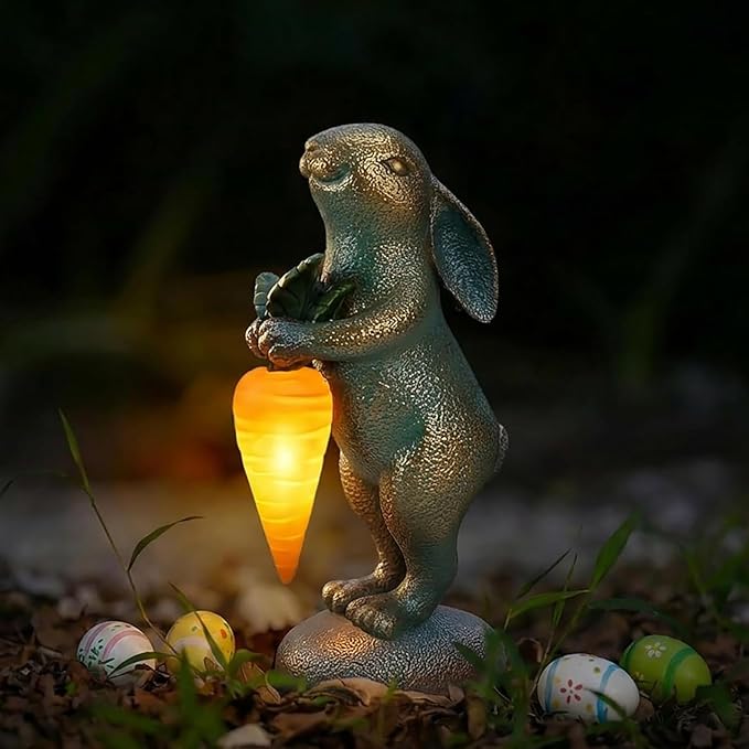PETAFLOP Solar Garden Rabbit Statue Decor, Bunny Figurine for Patio Yard Balcony Outdoor Home, Birthday Housewarming Gifts for Mom Grandma