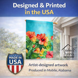 Caroline's Treasures Hawaii Hawaiian Hibiscus in Watercolor House Flag Large Porch Sleeve Pole Decorative Outside Yard Banner Artwork Wall Hanging, Polyester, House Size, Multicolor