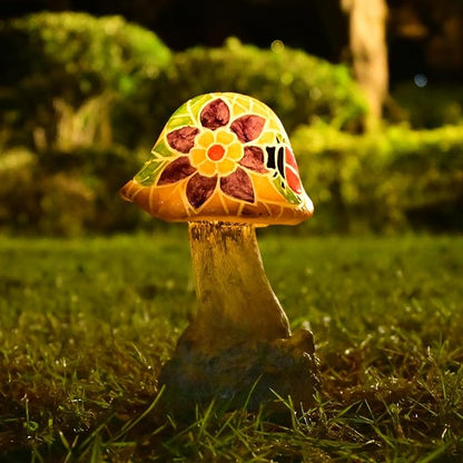 Mushroom Solar Lights Outdoor: Fairy Garden Decor Mosaic Art Outside Statue LED Figurine Backyard Lawn Ornaments Flowerbed Porch Gift Ideas for Lover Mom Grandma