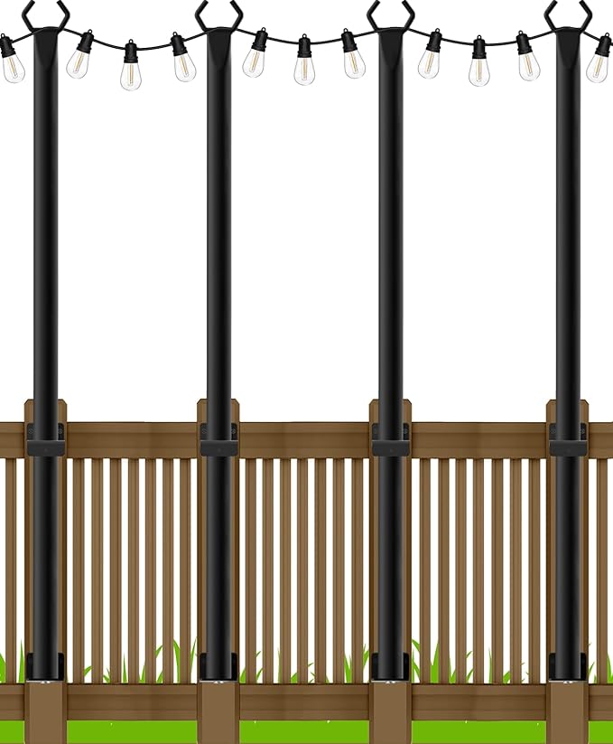 LETIANPAI 4 Pack String Light Poles,5 Ft Metal Poles with Fence Bracket for Outdoor String Lights,Outdoor Light Poles with Fork,Poles/Post/Stand for Outside
