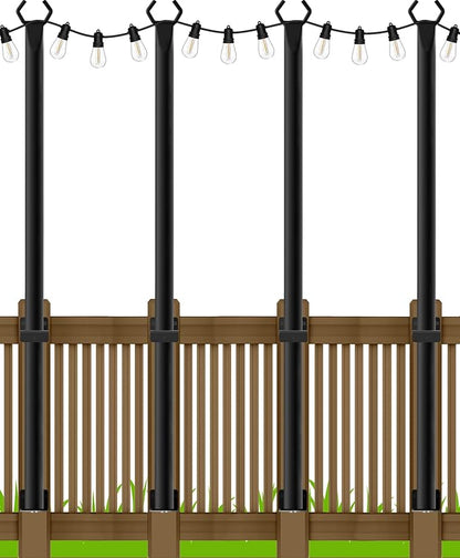 LETIANPAI 4 Pack String Light Poles,5 Ft Metal Poles with Fence Bracket for Outdoor String Lights,Outdoor Light Poles with Fork,Poles/Post/Stand for Outside