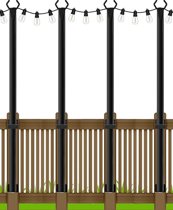 LETIANPAI 4 Pack String Light Poles,5 Ft Metal Poles with Fence Bracket for Outdoor String Lights,Outdoor Light Poles with Fork,Poles/Post/Stand for Outside