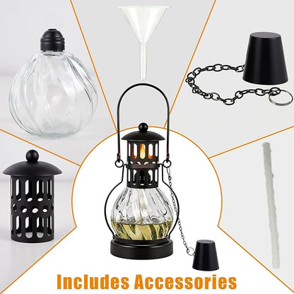 4 Pack Glass Table Top Torches, 14 oz Citronella Torches for Outside, Features hanging handles, Refillable Flame Light Torch, Decorative Tabletop Lantern for Yard, Patio, Garden, Party, Landscape