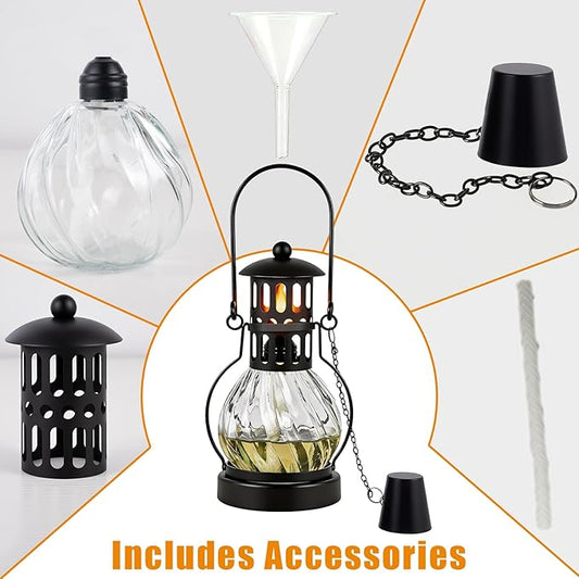 2 Pack Glass Table Top Torches, 14 oz Citronella Torches for Outside, Features Hanging Handles, Refillable Flame Light Torch, Decorative Tabletop Lantern for Yard, Patio, Garden, Party, Landscape