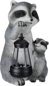 Pinkunn 9.5 Inch Solar Raccoon Family Garden Statues with LED Lights Home Decorations Outdoor Garden Raccoon Statue for Patio Balcony Yard Lawn Ornament Housewarming Birthday Gifts for Women