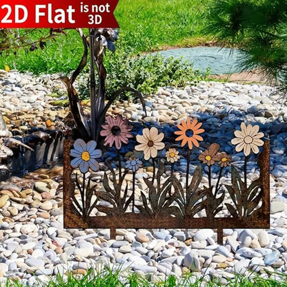 Rusty Metal Wild Flowers Garden Stakes 11.82 x 8.47 inches, Decorative Flowers Yard Stake Metal Art for Outdoor Garden Lawn Decor (Flower-A)