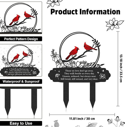 Rngmsi Cardinal Grave Decorations for Cemetery, Metal Memorial Stakes Grave Decorations for Loss of Mother Father Cardinal Decor Plaques Markers for Cemetery Humans Outdoor Yard Garden
