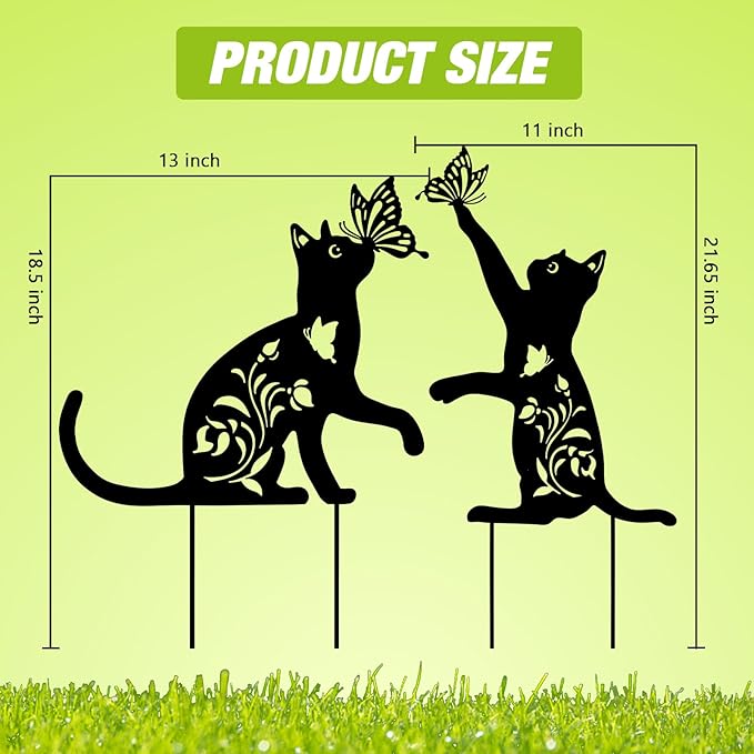 WONDER GARDEN Metal Cat Decor for Outside - 2 Pack Garden Stakes Decorative, Black Cat Silhouette Statues Lawn Ornaments Yard Art Patio Decor Women Men Mom Gifts