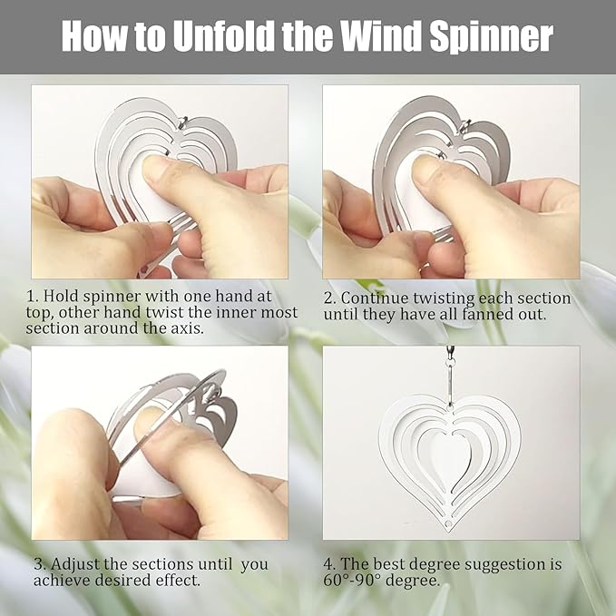 12 Pack 3inch Sublimation Wind Spinner Blanks 3D Aluminum Metal Wind Sculpture Kinetic Spinners for Yard Garden Indoor Art Ornaments Xmas Hanging Decoration (Heart)