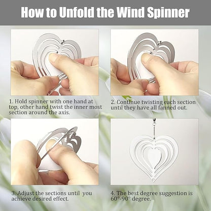 12 Pack 3inch Sublimation Wind Spinner Blanks 3D Aluminum Metal Wind Sculpture Kinetic Spinners for Yard Garden Indoor Art Ornaments Xmas Hanging Decoration (Heart)