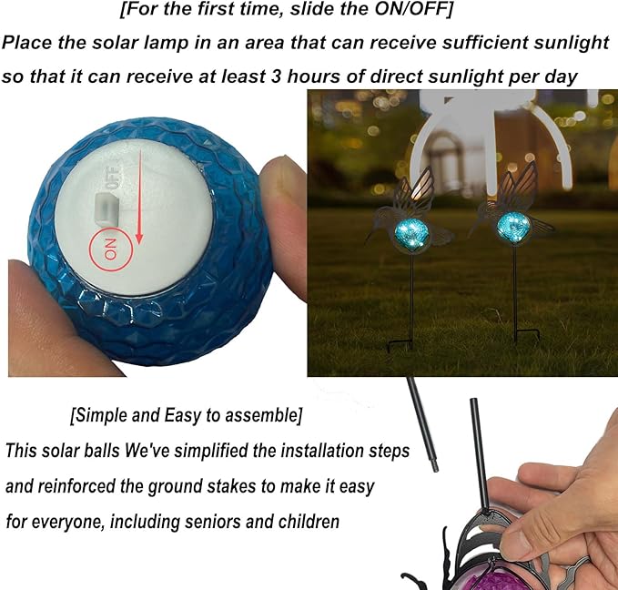 Hummingbird Solar Lights Outdoor Decorations, 2 Pack Metal Iron Solar Stake Lights for Yard, Garden, Lawn Decor