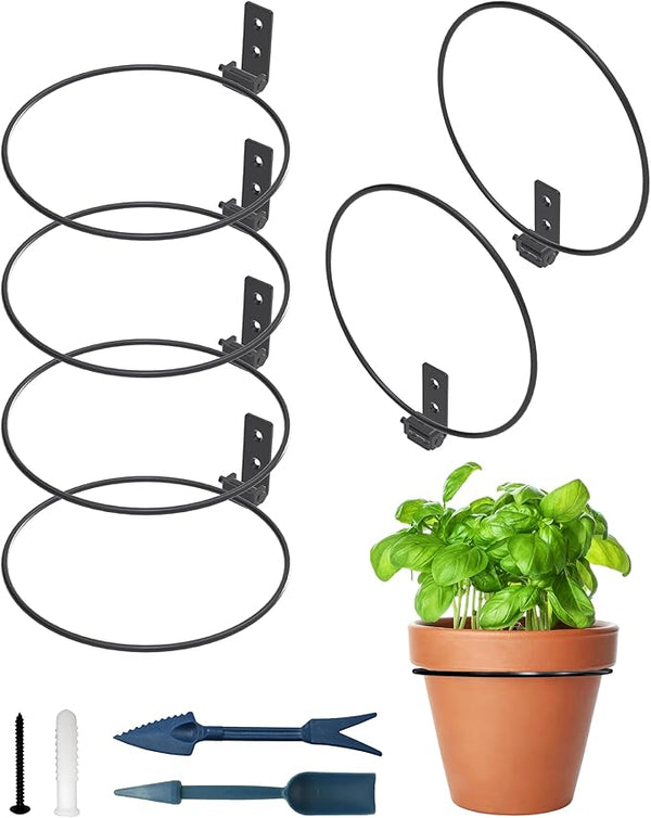NACETURE Flower Pot Holder Ring for Wall Mount Foldable – Heavy Duty Round Metal Planter Hooks Hangers - Fence Pot Plant Holders Hanging Bracket for Outdoor Indoor (8 Inch 6 Pack)