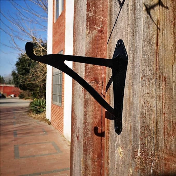 2 Pcs 6-Inch Iron Brackets Wall Hanging Planters, Iron Hangers for Outdoor Birds Feeders, Laterns, Solar Light Decorative Brackets (Screws Included, Black)