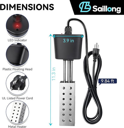 Saillong Pond Heater, Floating Deicer Heater for Outdoor Ponds, Koi Fish Warmer with Temperature Control and Power Indicator(250W, for Ponds up to 100 gal)