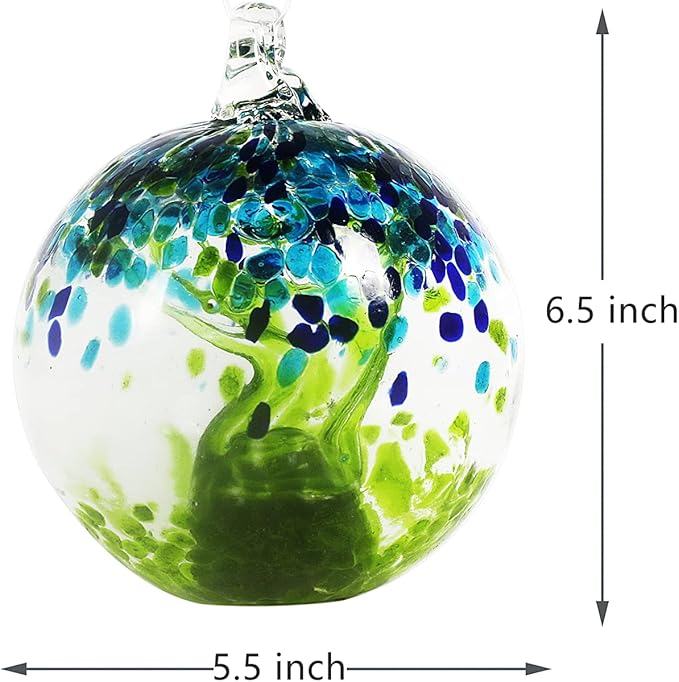 5.5-Inch Solar Powered Hanging Threaded Glass Gazing Ball Outdoor Garden Decoration (Green, Aqua & Blue)