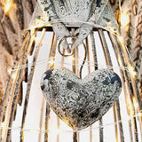 Morning View Vintage Metal Angel Garden Statue with Heart Handbag for Indoor Outdoor Yard Lawn Patio Art Decor with LED Lights String(Style B)