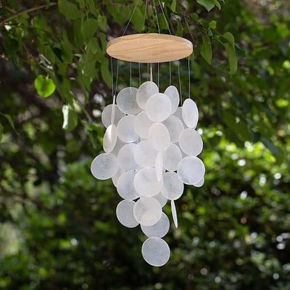 Wind Chimes for Outside, Handcrafted White Capiz Shells Windchime Coastal Style Decor for Indoor/Outdoors, Garden Decors, Great Gift for Women, Beach Hanging Decor, Wind Chimes Lovers and More