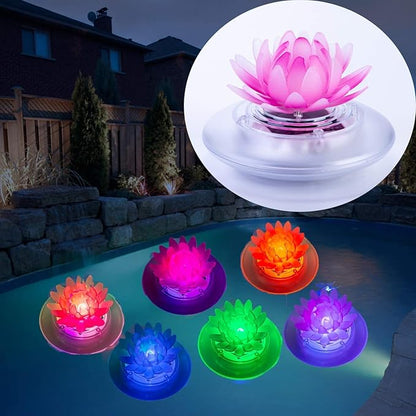 Larekook 1 Pack Solar Lotus Pond Lights, Floating Color Changing Lotus Flower Pool Lights Led Waterproof Outdoor Swimming Pool Pond Submersible Lights