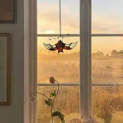 BOXCASA Bat Stained Glass Window Hangings, Bat Suncatcher Halloween Decoration,Bat Decor Hanging for Home, Office, Kitchen,Living Room