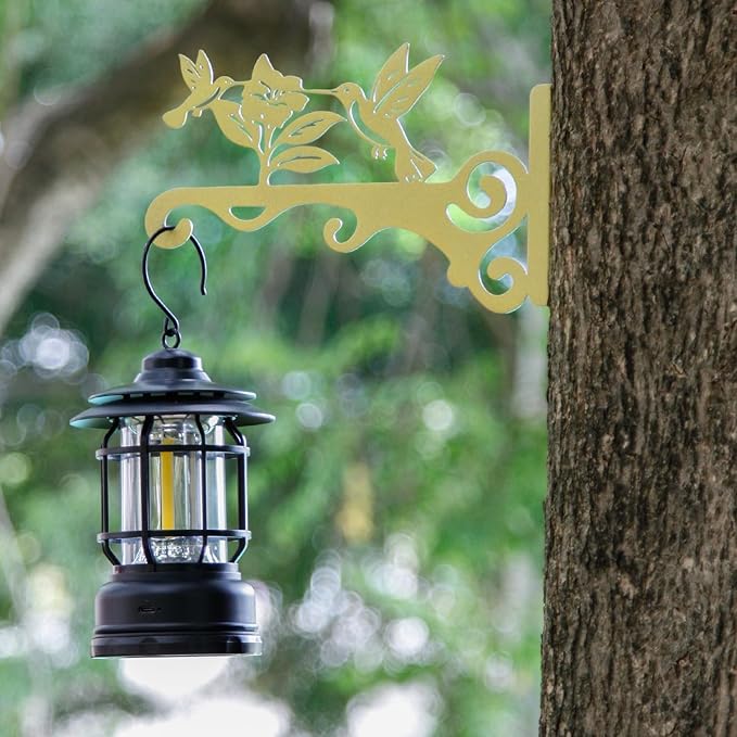 Elegant Bird Pattern Wall Hooks - 10/12/14 Inch Metal Plant Hangers for Indoor & Outdoor - Rust-Resistant Bracket for Plants, Feeders, Chimes, Lanterns (4, Gold, 10 inch)