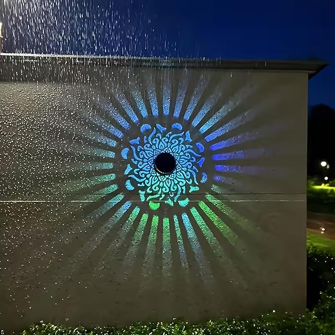 Decorative Solar Mandala Lights - Outdoor Metal Solar Powered Deck Step Wall Lights, Mandala Theme Waterproof Fence Mini Light for Garden Post Patio Backyard Yard Decor (Peony, Green)
