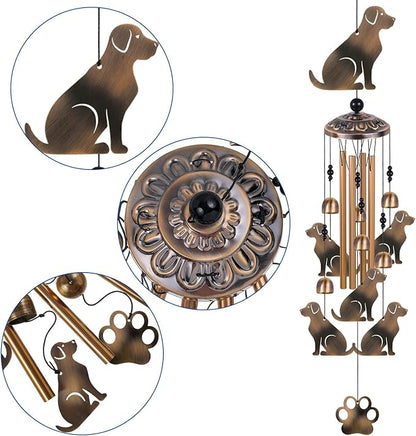 Bronze Dog Wind Chimes for Garden/Home/Balcony/Lawn/Tree/Yard/Indoor/Outside Decoration, Retro Wind Catcher, Dogs Decor, Blessing Wind Bells, Memorial WindChimes Gifts for Mom, Grandma, Woman, Friend