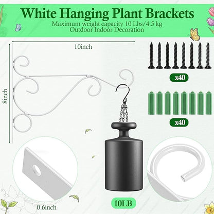Tandefio 10 Pcs Hanging Plant Brackets 10 Inch Outdoor Wall Mount Metal Plant Hanger Hooks with Screws for Bird Feeder Wind Chime Lanterns Holiday Decoration (White)