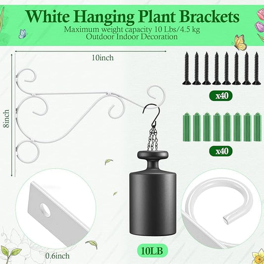 Tandefio 10 Pcs Hanging Plant Brackets 10 Inch Outdoor Wall Mount Metal Plant Hanger Hooks with Screws for Bird Feeder Wind Chime Lanterns Holiday Decoration (White)