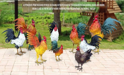 Metal Rooster Decor， Chicken Animal Yard Art Lawn Ornament Figurines Artwork for Outdoor, Patio,Backyard and Home Kitchen Decoration (Multicolor)