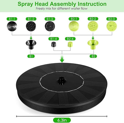Bird Bath Fountain Pump Solar Powered, 2026 Upgrade 1.4W Floating & Standing Water Pump with 10 Nozzles for Garden, Pond, Pool, Outdoor