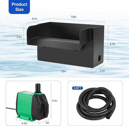 All-in-One Pond Waterfall Spillway Kit – 12” 304 Stainless Steel Waterfall Box with Ultra-Quiet 660GPH Pump, 10FT Tubing, Filter & Accessories for Outdoor Garden, Pool, Backyard Ponds
