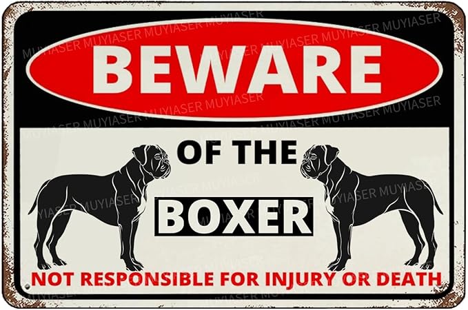 Beware Of The Dog Boxer Sign Aluminum Metal Tin Signs Outdoor Yard Sign Warning Sign For Fence Yard Home Kitchen Farm Garden Wall Decor 8x12 Inch