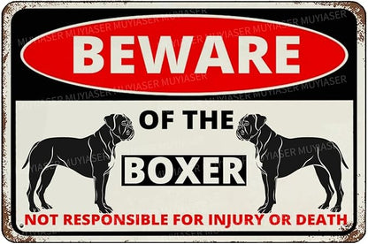 Beware Of The Dog Boxer Sign Aluminum Metal Tin Signs Outdoor Yard Sign Warning Sign For Fence Yard Home Kitchen Farm Garden Wall Decor 8x12 Inch