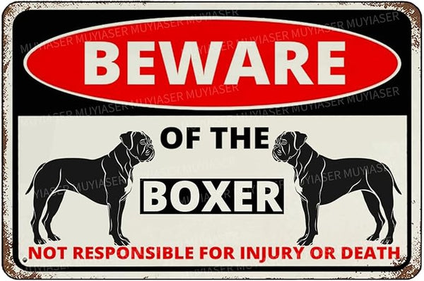 Beware Of The Dog Boxer Sign Aluminum Metal Tin Signs Outdoor Yard Sign Warning Sign For Fence Yard Home Kitchen Farm Garden Wall Decor 8x12 Inch