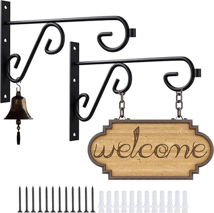 Hanging Plant Bracket Metal Wall Hook,Anti-Rust Indoor Outdoor Wall Hangers for Bird Feeders, Planters, Lanterns, Wind Chimes,Doorplate. (9 Inch, 2 Pcs)