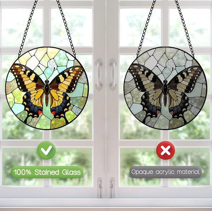 Butterfly Sun Catchers Indoor Window - 8 Inch Stained Glass Window Hanging - Stained Glass Suncatcher - Suncatchers for Windows Hanging - Decoration for Home Garden Mother's Day Birthday Gifts for Mom