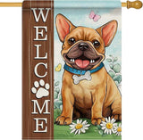 Dyrenson Welcome French Bulldog Dog 28 x 40 House Flag Double Sided, Paw Print Garden Yard Decoration Pet Owner Lover Gift, Spring Summer Burlap Outdoor Decor Decorative Large Flag