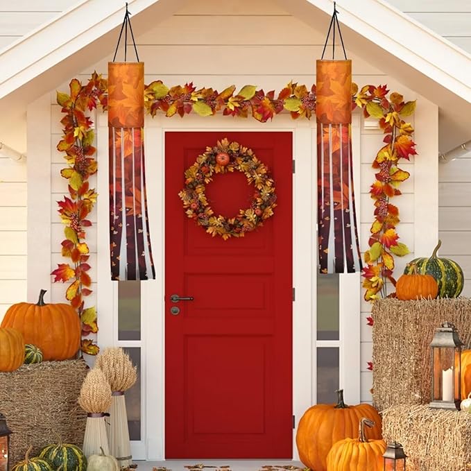 Maple Leaf Windsocks Hanging Durable Machine Washable Outdoor Decoration for Front Home Yard Patio Lawn Garden Wind Sock with Tails Thanksgiving Autumn Decor