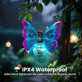 Solar Hanging Butterfly Lights LED Outdoor Garden Decor Light Waterproof Powered Unique Decorations for Sister Birthday Gardening Gifts for Mom Women Front Porch Balcony Backyard Yard Path