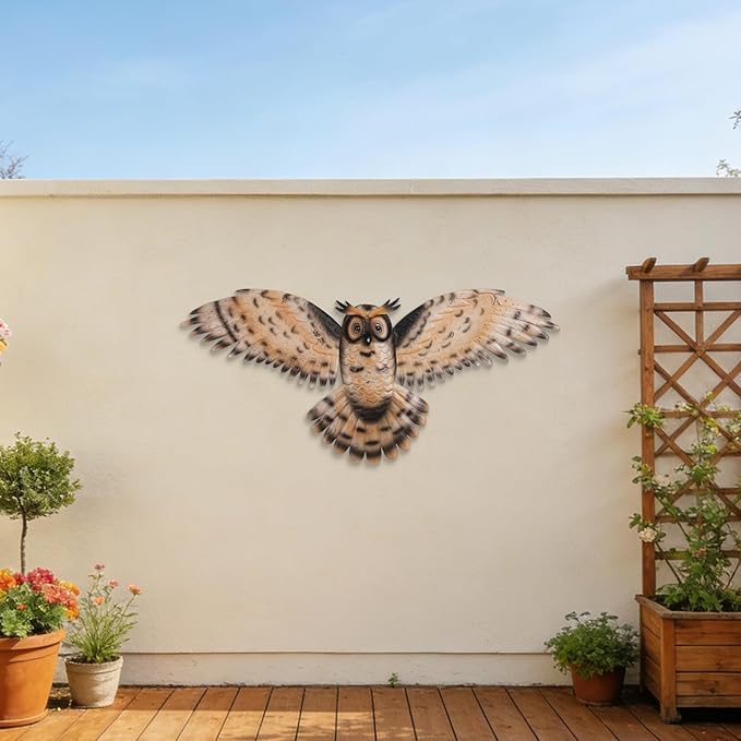 JJALIGHTS 37" Large Metal Owl Wall Art Outdoor Indoor Decor - Flying Owl Wall Hangings for Garden Patio Home Bedroom Office Decoration