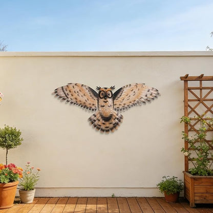 JJALIGHTS 37" Large Metal Owl Wall Art Outdoor Indoor Decor - Flying Owl Wall Hangings for Garden Patio Home Bedroom Office Decoration