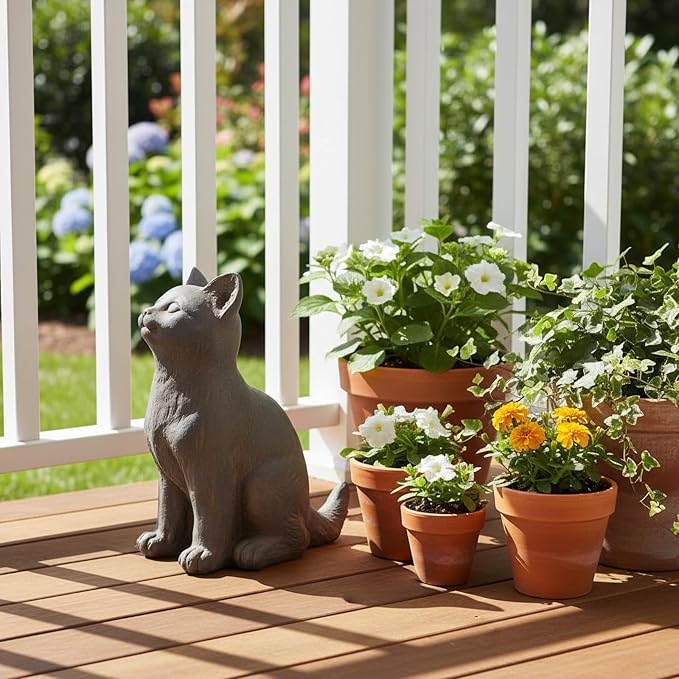 Braxio Cat Garden Statue Outdoor Decor - Realistic Sitting Cat Figurine for Patio, Yard, Porch, Resin Curious Kitty Sculpture Lawn & Home Decoration 8.5 x 5.4 x 10 Inch