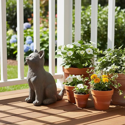Braxio Cat Garden Statue Outdoor Decor - Realistic Sitting Cat Figurine for Patio, Yard, Porch, Resin Curious Kitty Sculpture Lawn & Home Decoration 8.5 x 5.4 x 10 Inch