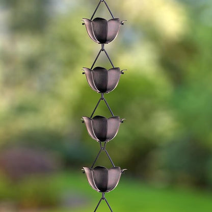 Monarch Rain Chains Aluminum Lotus Black Rain Chains for Gutters – 3 ft Extension Black Decorative Rainchain Outdoor Durable Heavy Duty Gutter Chain Downspout, Modern Rainchains for Outside