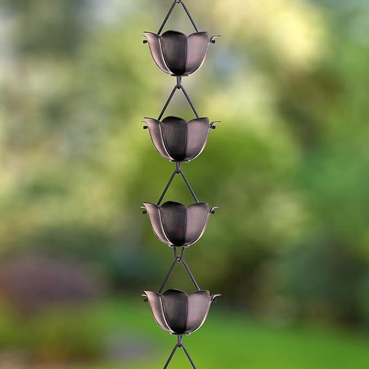 Monarch Rain Chains Aluminum Lotus Black Rain Chains for Gutters – 3 ft Extension Black Decorative Rainchain Outdoor Durable Heavy Duty Gutter Chain Downspout, Modern Rainchains for Outside